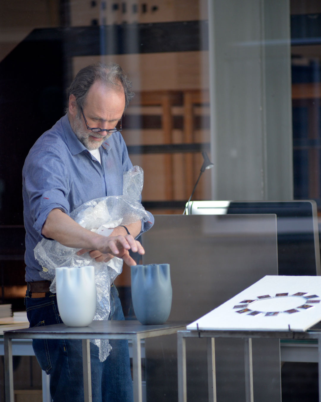 Herman Hermsen setting up his exhibition at Marzee in March 2019