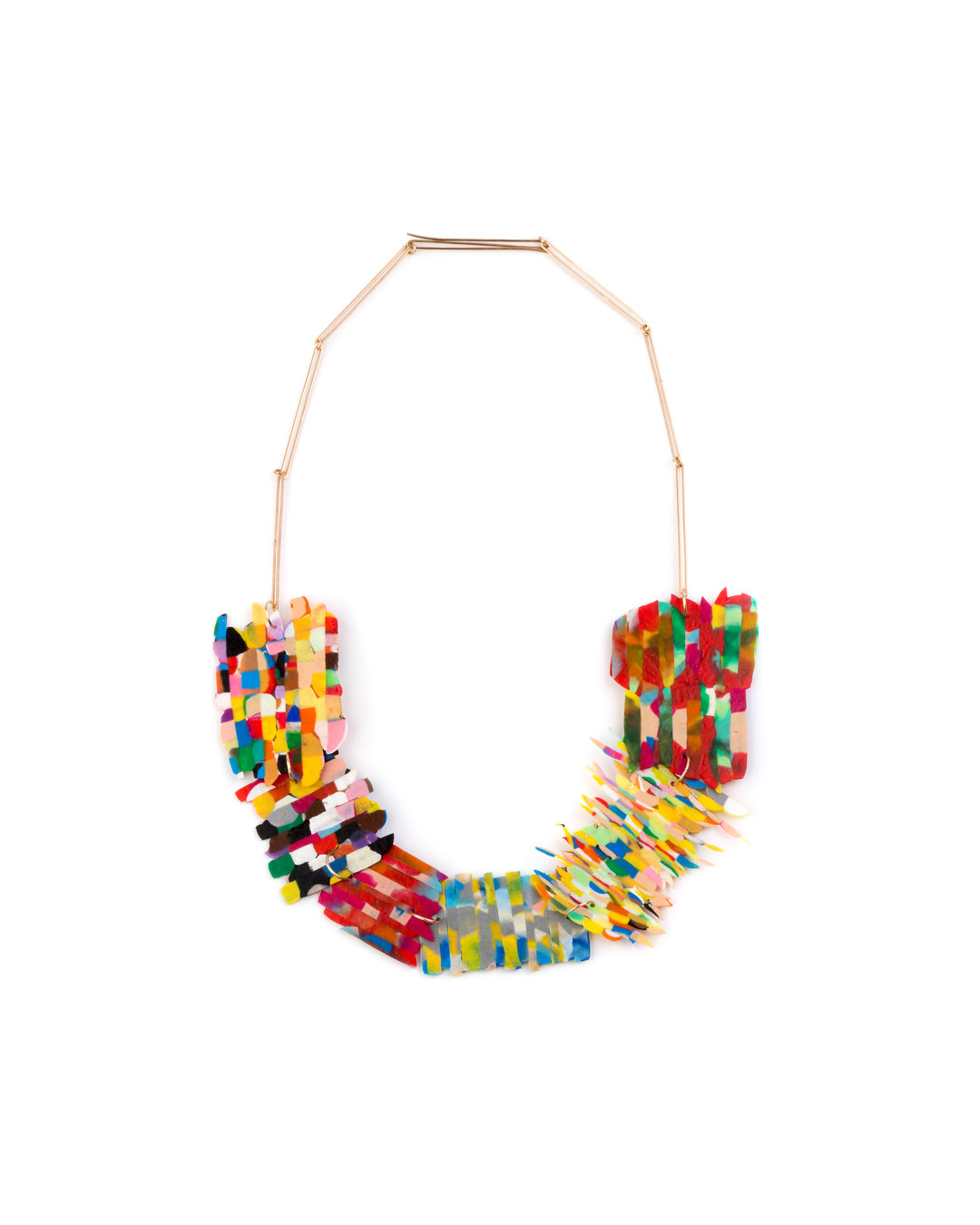 Karola Torkos, Patches, 2020, necklace; recycled plastic, 14ct rose gold, rose gold-plated copper, L 670 mm, €560
