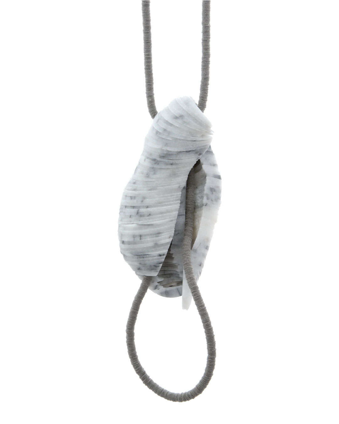 Tarja Tuupanen, untitled, 2015, necklace; ready-made marble tableware, velour sticker, steel wire, brass, 450 x 70 x 40 mm, €1700