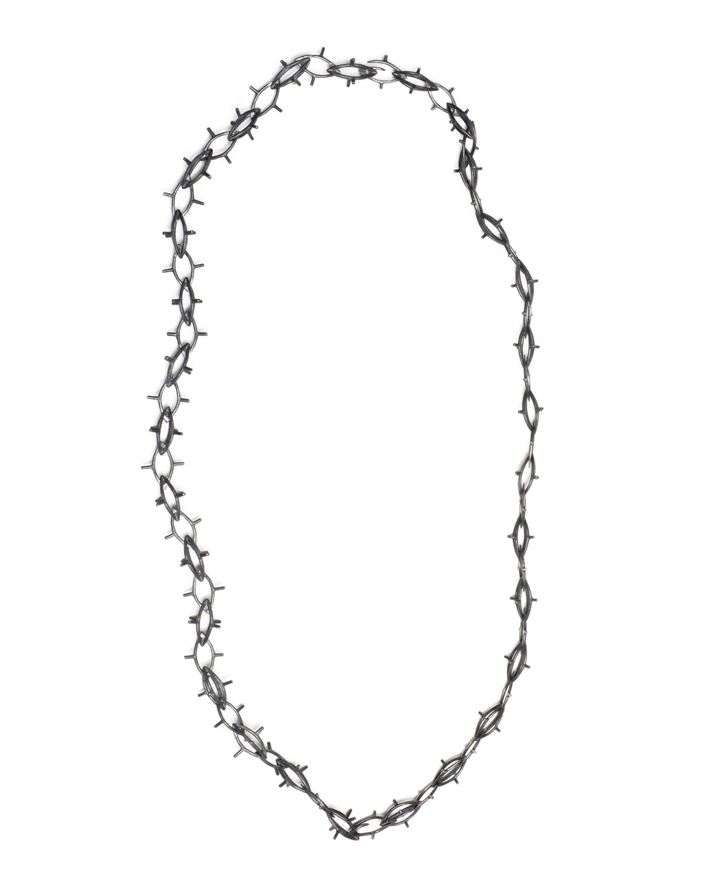 Winfried Krüger, untitled, 1997, necklace, ring; oxidised silver, stones, 150 x 150 mm, 50 x 25 mm, €1940 (image 1 of 2 - necklace)