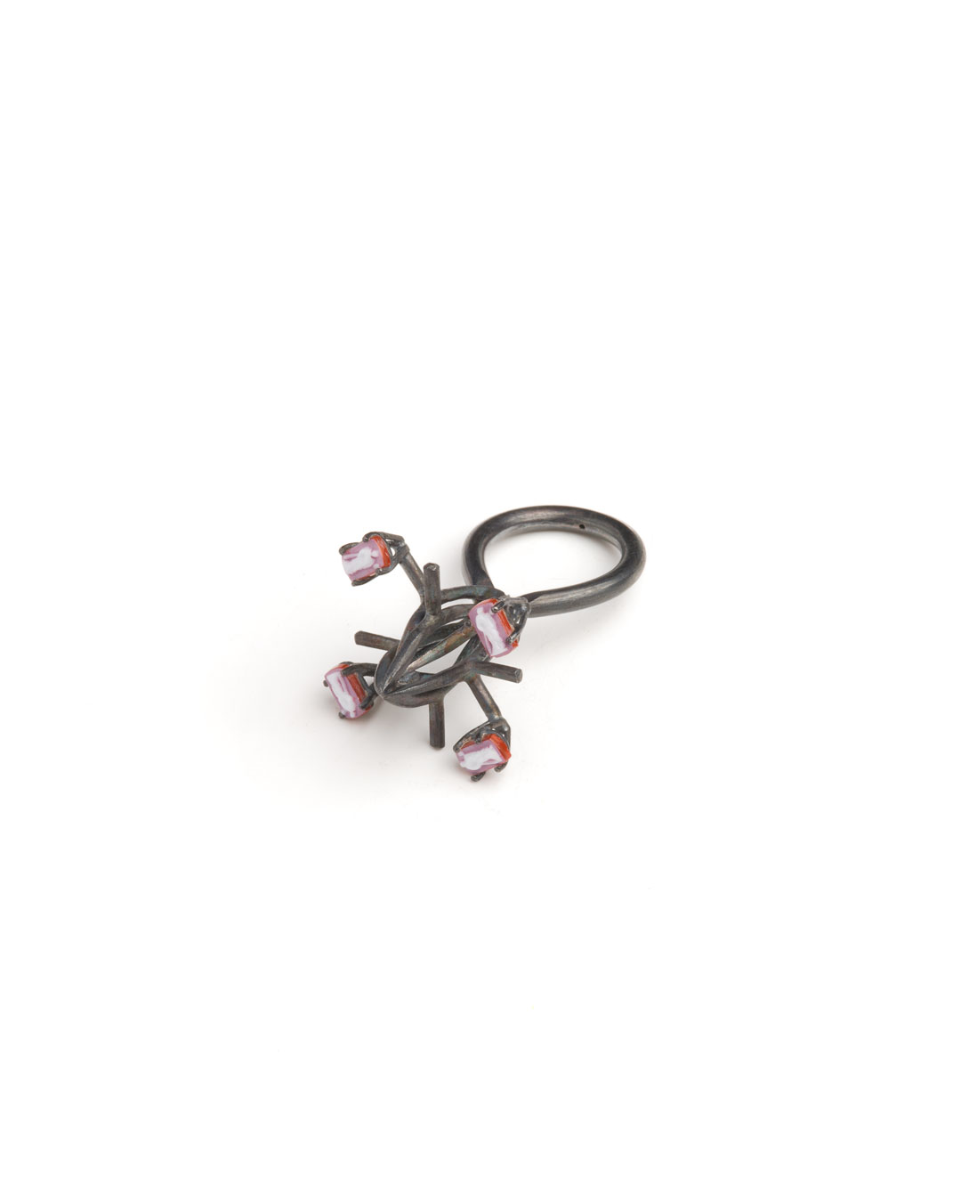 Winfried Krüger, untitled, 1997, necklace, ring; oxidised silver, stones, 150 x 150 mm, 50 x 25 mm, €1940 (image 2 of 2 - ring)