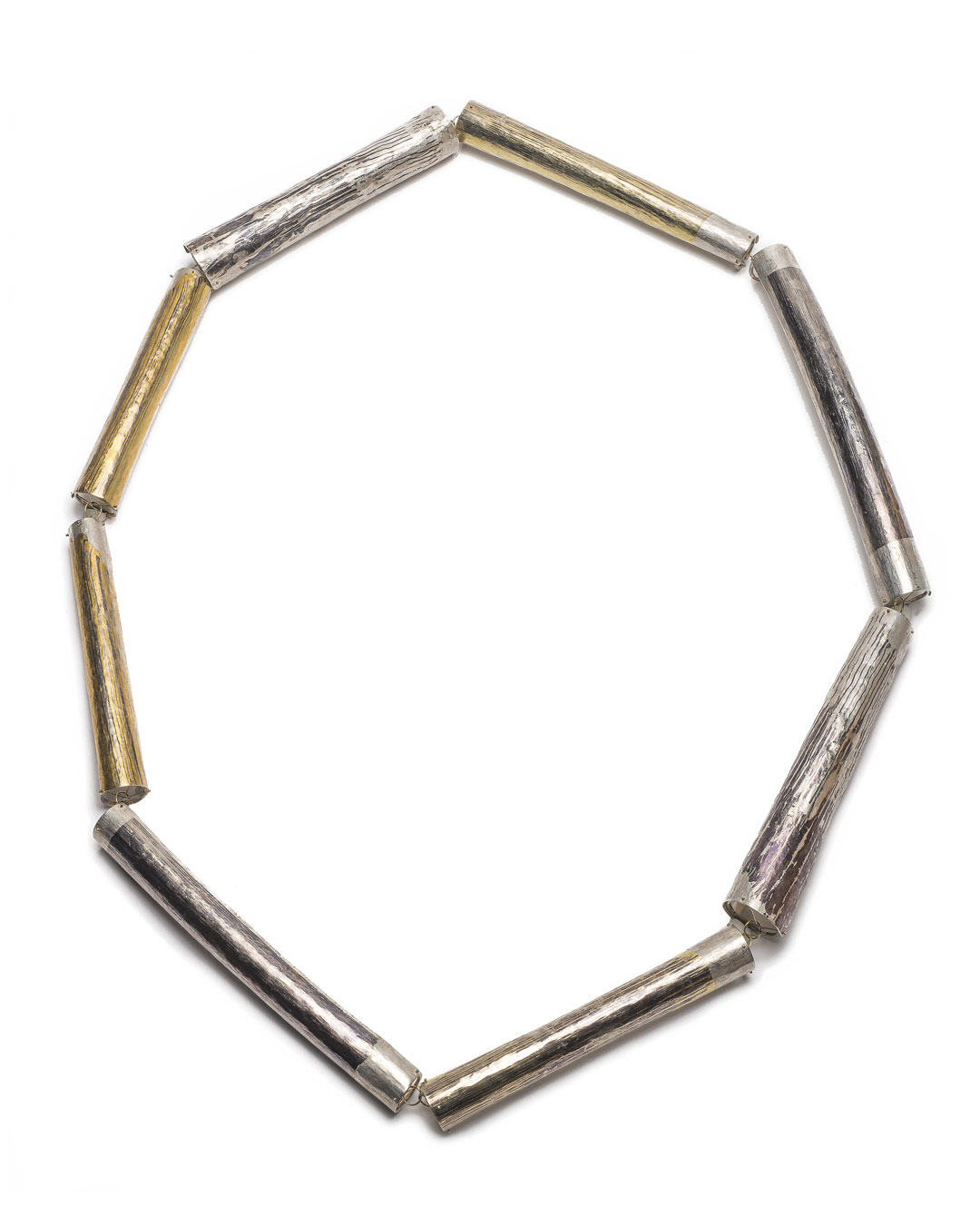 Stefano Marchetti, untitled, 2018, necklace; silver, shibuichi, gold, palladium, 370 x 81 x 6 mm, price on request