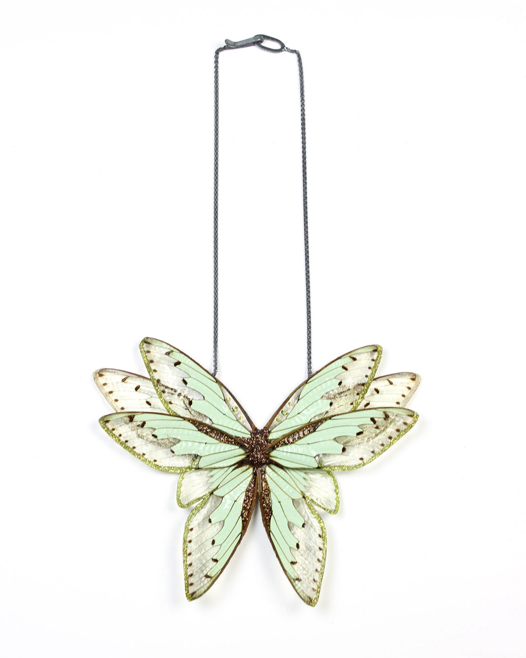 Märta Mattsson, Wings, 2015, necklace; cicadas, resin, pigment, cubic zirconia, lacquer, silver, 300 x 250 x 30 mm, €2420
