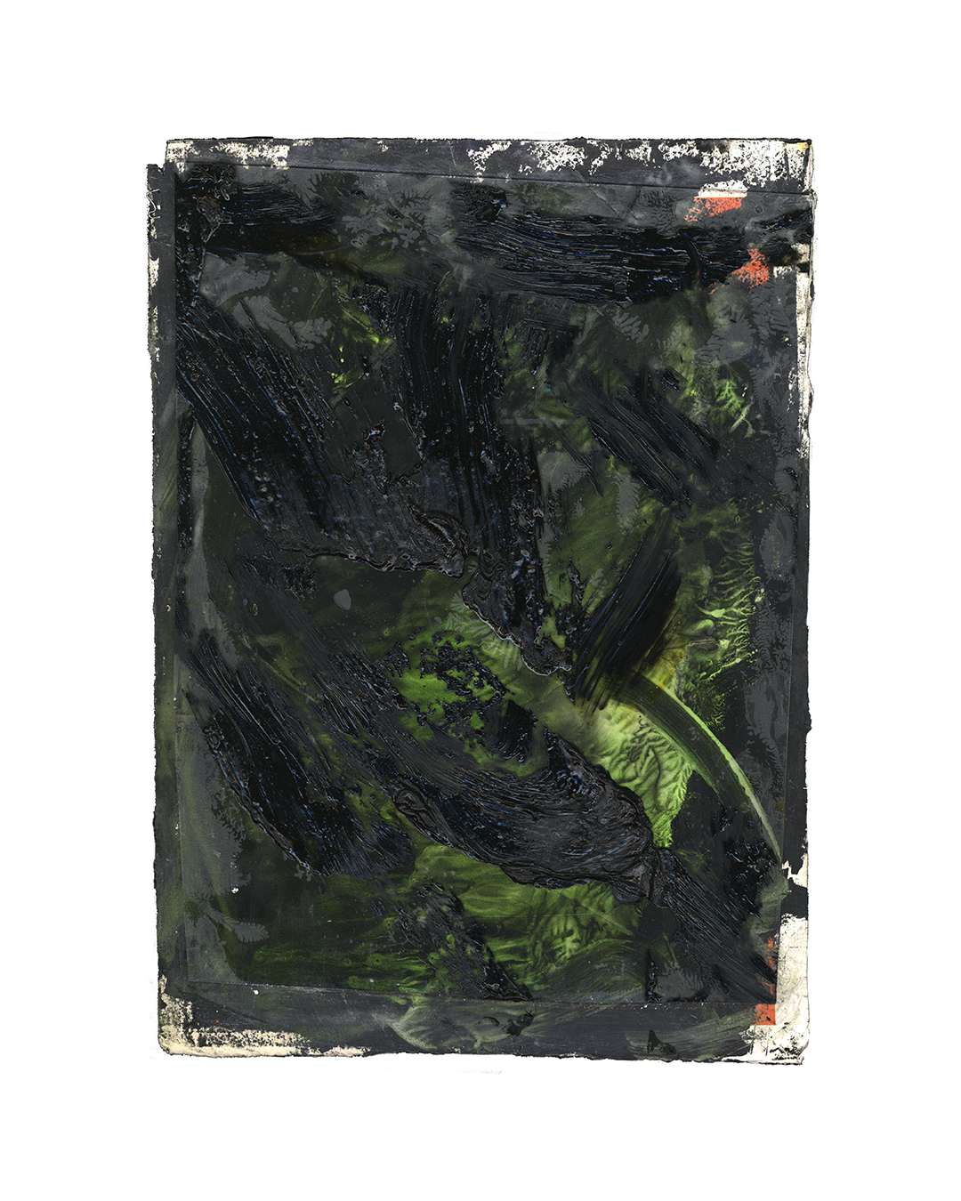 Piet Dieleman, zonder titel, 2020, schilderij, olieverf, pigment, glas, acrylverf op papier, 395 x 285 mm, €930