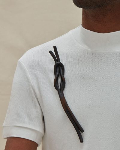 Steven Kaplan-Pistiner Partially Undone Knot, 2019, brooch; cherry wood, sterling silver 210 x 30 x 20 mm