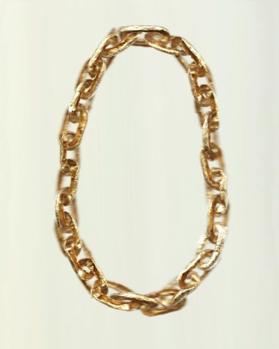 Katie Gibbon, Gold Leaf Chain, 2020, necklace; gold leaf 170 x 130 x 15 mm