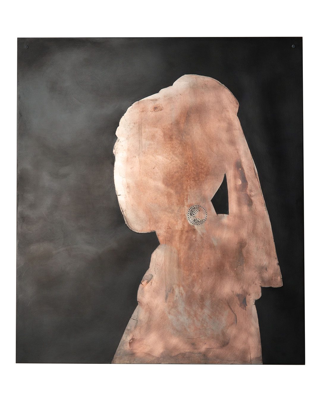 Katharina Dettar Girl with a Pearl Earring, 2022, wall object; copper oxidised, silverplated, nails oxidised silver 360 x 390 x 1,1 mm