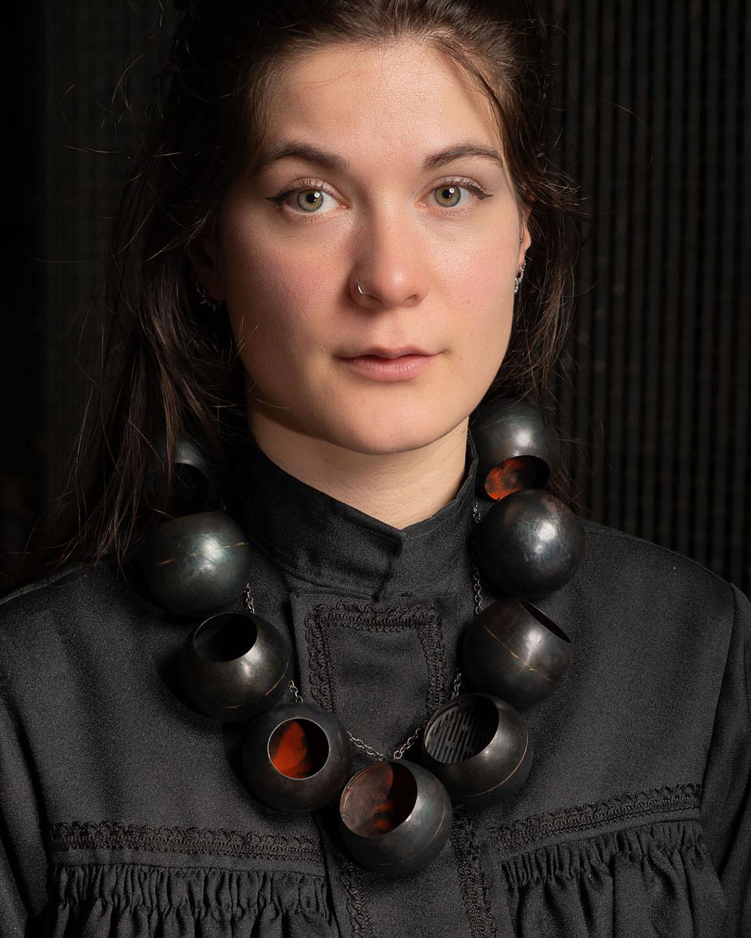 Vera Siemund, untitled, 2018, necklace; steel, enamelled copper, silver, coral, 190 x 250 x 50 mm, €3875